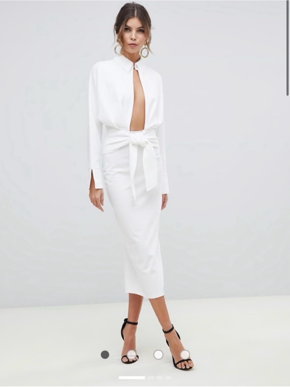 ASOS White Long-Sleeve Tie-Front Midi Dress